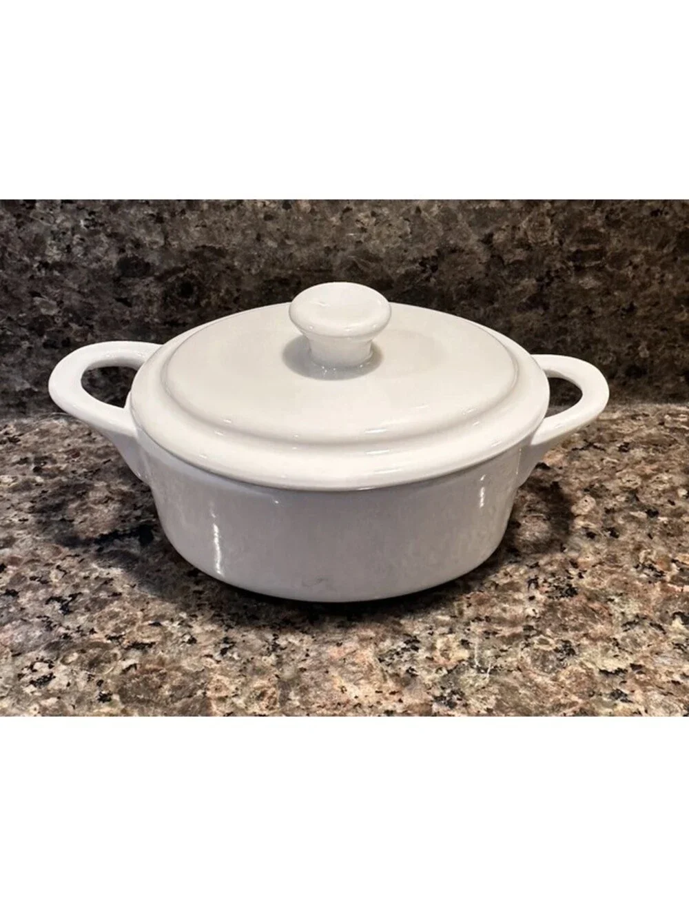 10 Strawberry Street White Mini Casserole Dish Lid Handles Ramekin Cocotte